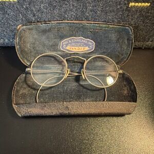 Antique AO Cortland‎ Wire Rim Eyeglasses w/ Case-American Optical-Early 1900s
